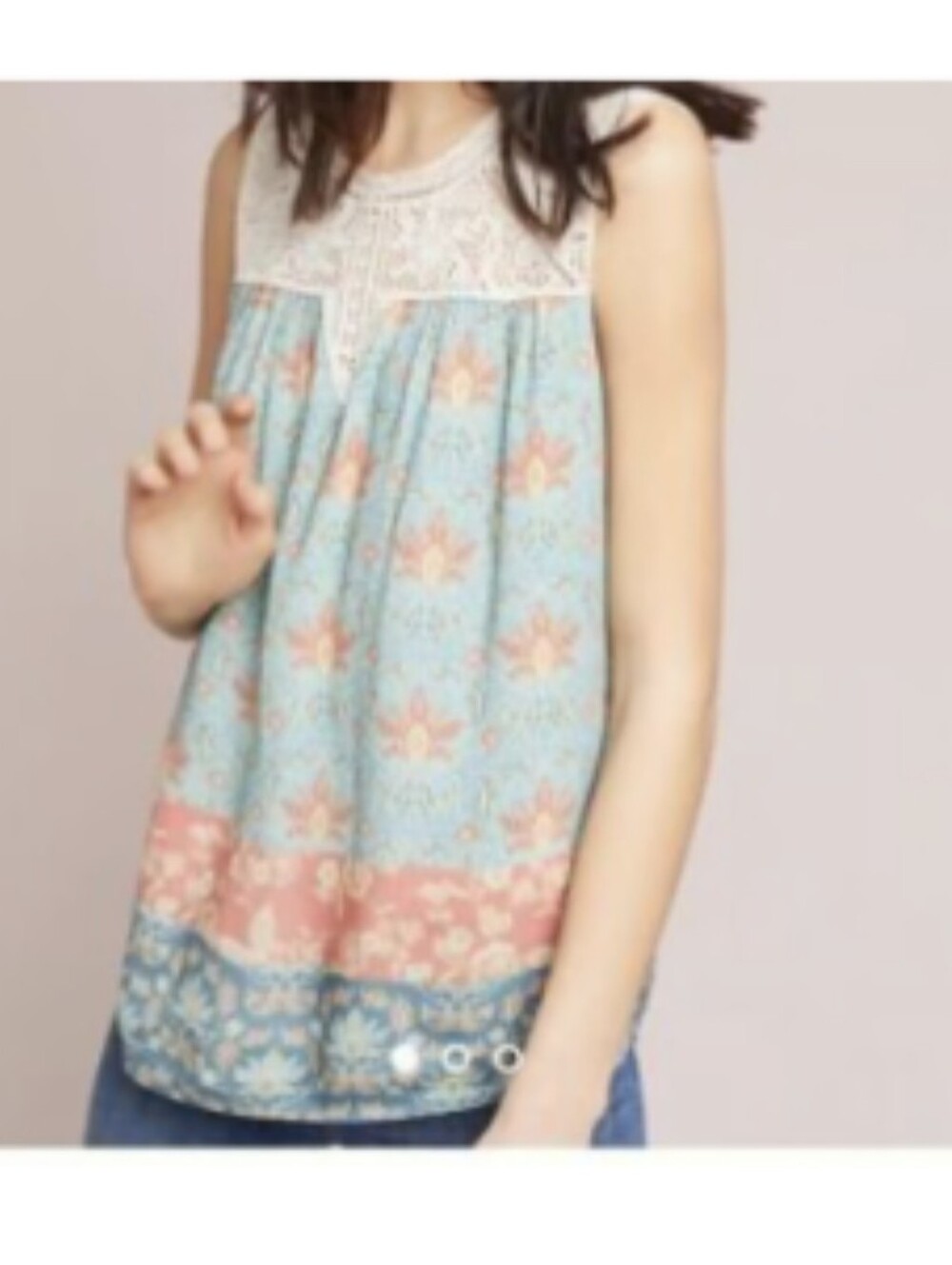 NWOT Maeve Anthropologie Floral Lace Lotus Print Top Blouse Women’s size Small